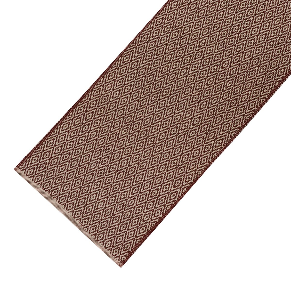 A cotton table runner by Redlunds Textilss AB, named Runner: Carola Red 35x120CM, features a repeating diamond pattern in shades of brown reminiscent of the elegant goose eye design.