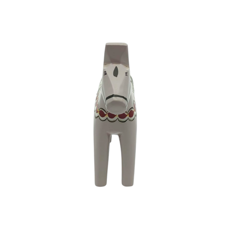 The front view of the white ceramic horse figurine displays decorative black and red patterns. These designs pay homage to traditional Swedish Dala Horse artistry, reminiscent of the iconic Kurbits style and cultural craftsmanship, much like the Anders edition from the Dala Horse: Anniversary Series.