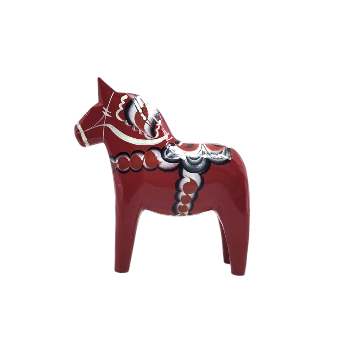 The Maria Dala Horse from the Anniversary Series is a Grannas Olsson figurine featuring red coloring with black and white patterns, set against a plain white background.