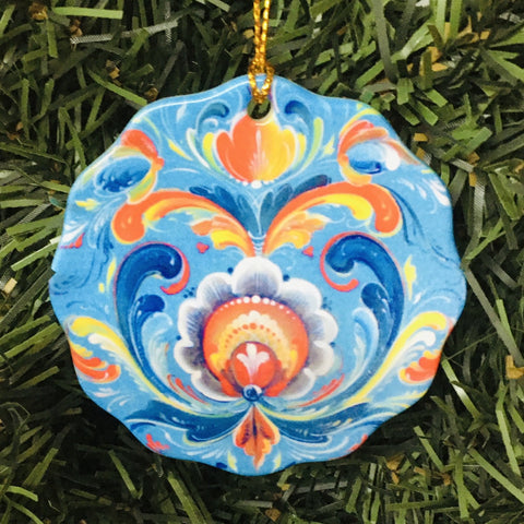 Ornament: Blue Rosemaling Lise Lorentzen Ceramic