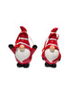 Two Santa Gnome Ceramic Christmas Ornaments, each 3.5" tall with red suits, black mittens and boots—festive Scandinavian Christmas decor, perfect for adding charm to your holiday display.