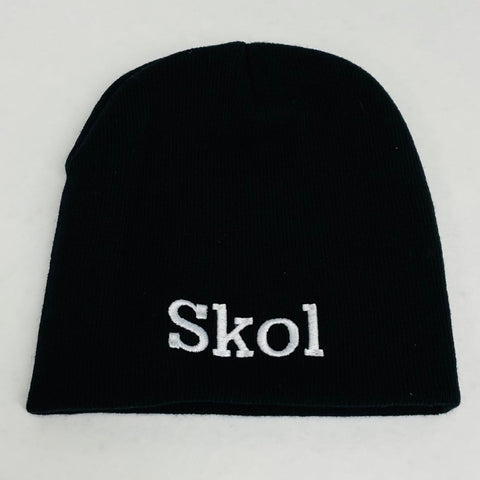 The "Skol Beanie" boasts a striking design with "Viking Skol" elegantly embroidered in white on the front, making it a standout addition to any ensemble.