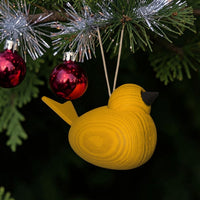 Ornament: Wooden Yellow Swedish Bird Hanging Ornament Made in Sweden