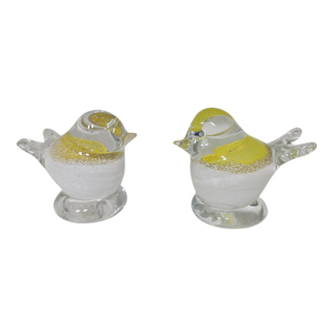 The Bianco Blu "Chick" mouth-blown glass bird figurine features a yellow back, white belly, and round base, displayed on a white background—an adorable addition for collectors.
