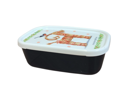 The Mini Christmas Box Container features Marie Stendahl designs, with a white lid showing a straw goat and bird, inspired by classic Swedish holiday décor.