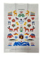 The Tea Towel: Swedish Winter Traditions—cotton/linen blend (50×70 cm)—features colorful Swedish folk motifs and “Sweden” at the top; a charming Scandinavian gift inspired by Sweden’s winter heritage.