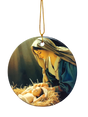 The Ornament: Nativity Scene Ceramic Ornament features a painting of a woman in a headscarf gazing at an infant on straw, with a gold hanging string—an elegant faith-inspired Christmas décor piece.
