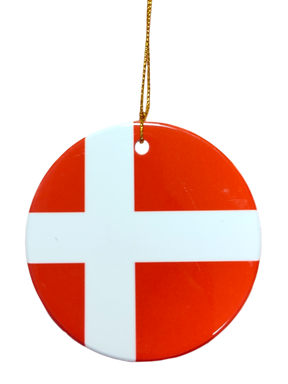 The Ornament: Denmark Flag Ceramic Ornament features the iconic red and white Danish cross and hangs by a gold string—an ideal tribute to Danish heritage.