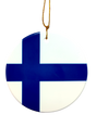 The Ornament: Finland Flag Ceramic Ornament features a blue Nordic cross on white and hangs by a gold string—an ideal tribute to Finnish heritage.