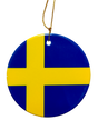 Celebrate Swedish heritage with the Ornament: Sweden Flag Ceramic Ornament, featuring a blue background and yellow cross design, complete with a gold hanging string.