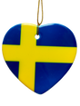 Ornament: Sweden Flag Ceramic Heart Shaped Ornament—features a yellow cross on blue and comes with a gold hanging string, adding a perfect touch of Swedish heritage.