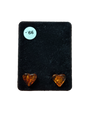 A pair of Heart-Shaped Amber Stud Earrings is displayed on a black card with a white sticker labeled -66.