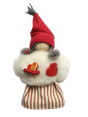 The Figurine: Sheepskin Tomte "Gnome" Holding a Heart features a small Scandinavian gnome with a red hat, gray braids, and fluffy white top—ideal Swedish table decor.