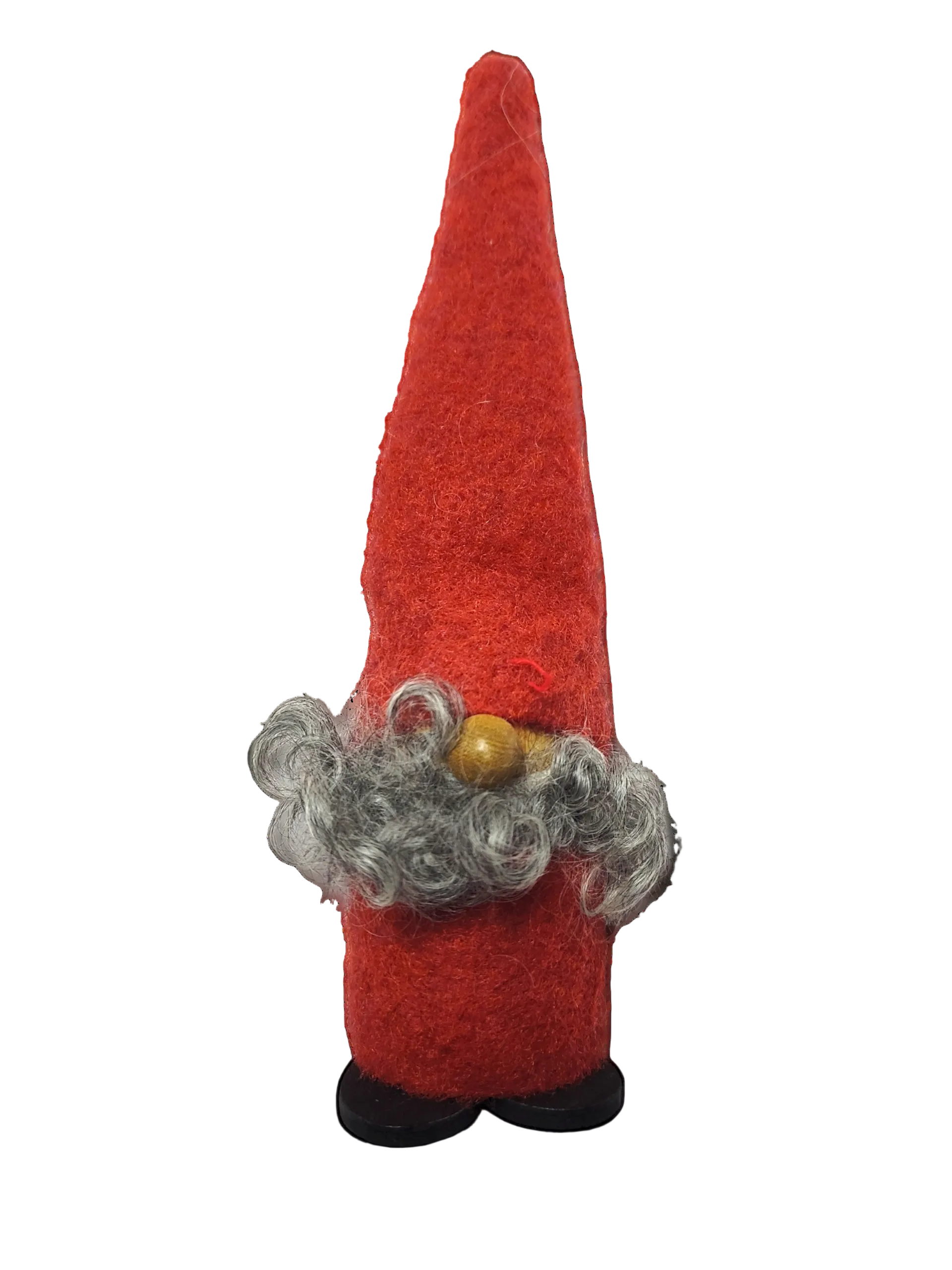 The Tomte Figurine features a red felted hat and suit, wool gray beard, and black wood shoes—an ideal Scandinavian Christmas decor piece against a white background.