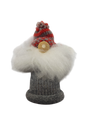 This Tomte Figurine features a gray and red knit striped hat and soft wool beard, adding Scandinavian Christmas charm to your decor against a crisp white background.