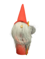 Figurine: Gnome with Tall Red Hat—a small gnome with a long white beard, red hat and body, holding a yellow stick; perfect for giving your holiday décor a whimsical touch.