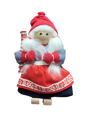 The Figurine: Santa Girl in Traditional Holiday Dress Carrying a Candy-Cane Striped Package features a handcrafted Swedish design—white hair, red mittens and hat, blue and red dress—a charming addition to your Scandinavian Christmas décor.