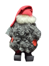 The Santa Figurine 11" features a handmade Swedish design with a red hat, curly gray beard, red mittens, and wooden shoes—ideal for holiday decor. It stands upright against a white background.