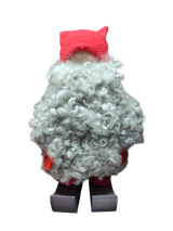 The Santa Figurine 11" features a curly gray beard, red hat and sleeves, and wooden shoes—an ideal holiday decor piece—displayed on a white background.