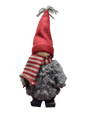 The Santa Boy and Girl Figurine 11" features plush details—a red pointed hat, striped scarf, gray curly body, and black boots—perfect Scandinavian-inspired holiday decor for any space.