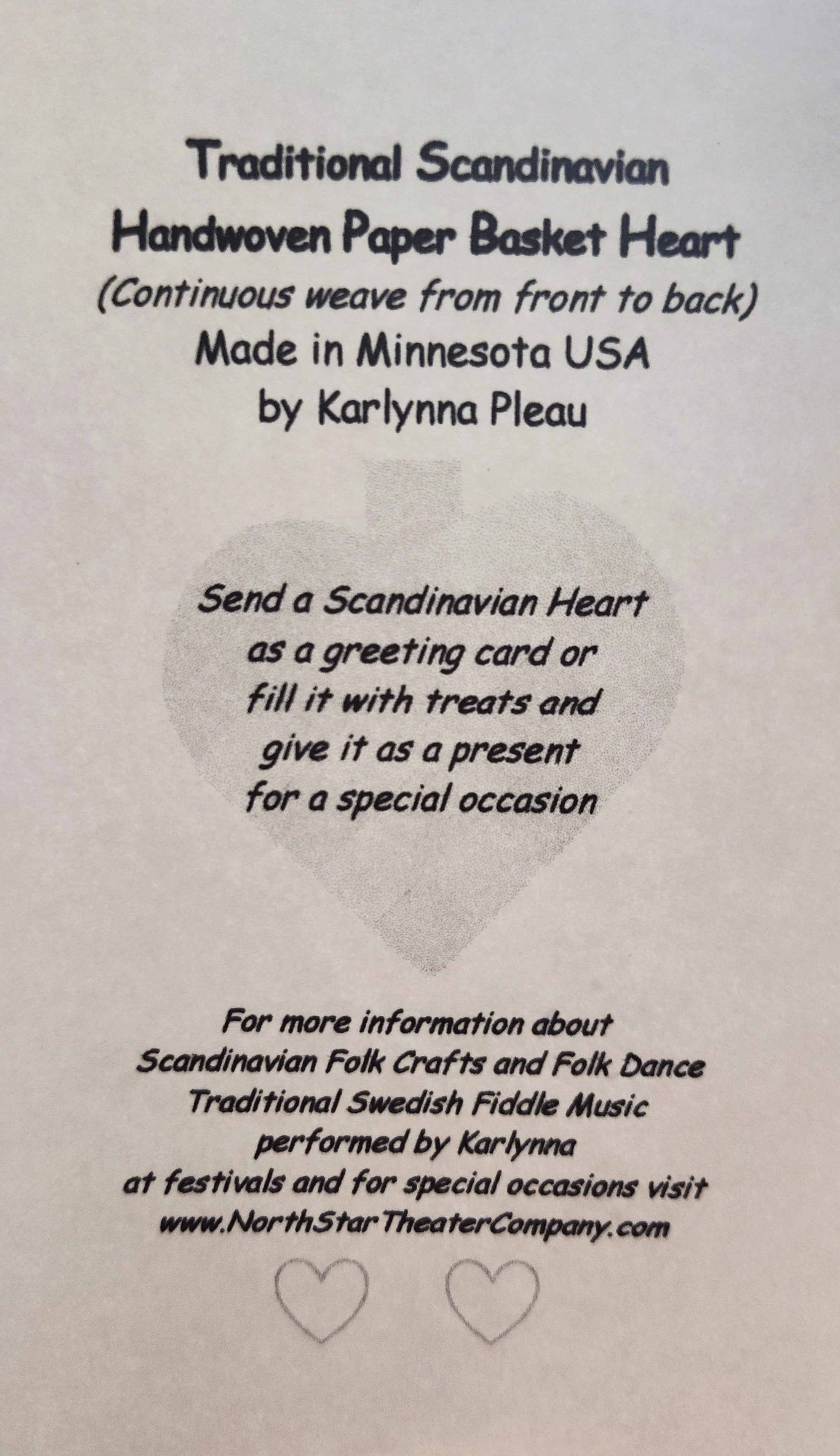 Discover the Card: Swedish Flag Traditional Scandinavian Handwoven Paper Basket Heart, crafted in Minnesota by Karlynna Pleau. Perfect as decor or a gift. Learn more about this charming handwoven basket heart on our website.