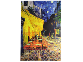 Artwork: Café Terrace at Night Vincent Van Gogh 1853 - 1890 Print on Canvas showcases a lively outdoor café lit with warm yellow lights under a starry sky, making it a stunning statement piece for any space.
