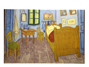 Artwork: Bedroom in Arles Vincent Van Gogh 1853 - 1890 Print on Canvas captures a simple bedroom with wooden furniture, blue walls, and a green window in Van Gogh’s signature style—ideal décor for any art lover.