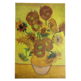 A canvas print titled "Artwork: Sunflowers Vincent Van Gogh 1853 - 1890" features a vase of sunflowers in different stages of bloom, reminiscent of Van Gogh’s iconic style.