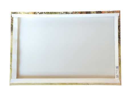 The image shows the back of a stretched canvas with wooden stretcher bars—perfect for displaying the "Artwork: Breakfast Under the Big Birch Carl Larsson 1853 - 1919 Print on Canvas.