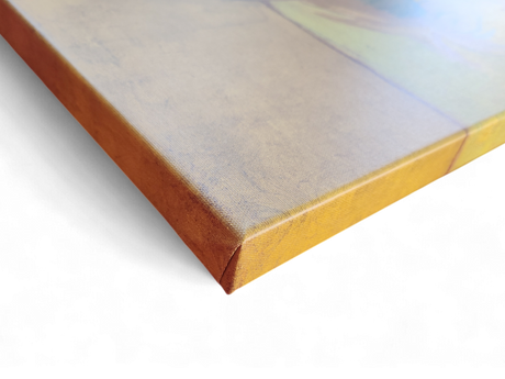 Close-up of the neatly wrapped edge and canvas texture of our "Bedroom in Arles Vincent Van Gogh 1853-1890 Print on Canvas"—an ideal post-impressionist wall art piece for any room.