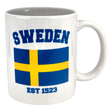 The Swedish Gift Store’s Established Series Sweden Flag Mug (11 oz) displays “SWEDEN” in blue, a yellow and blue flag, and “EST 1523”—a stylish tribute to Sweden’s heritage.