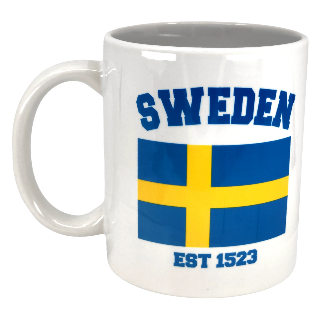 Celebrate Swedish heritage with the Swedish Gift Store's "Established Series Sweden Flag Mug" (11 oz), featuring SWEDEN in blue, a Sweden flag, and EST 1523 below.