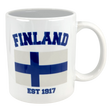 The Swedish Gift Store’s 11 oz Mug: Established Series Finland Flag Mug features a blue flag, "FINLAND" above, and "EST 1917" below—an ideal Finnish heritage gift for any Finland fan.