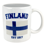 The Swedish Gift Store’s 11 oz Mug: Established Series Finland Flag Mug features a blue flag, "FINLAND" above, and "EST 1917" below—an ideal Finnish heritage gift for any Finland fan.