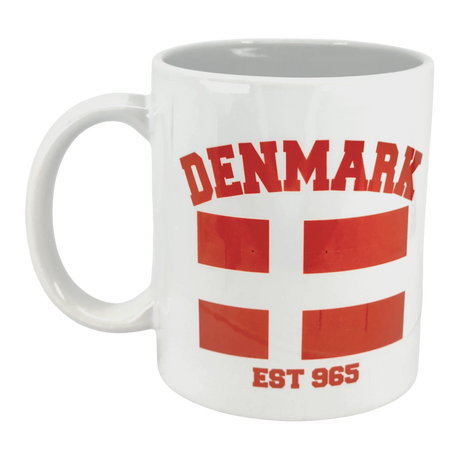 The Swedish Gift Store’s 11 oz Mug: Established Series Denmark Flag Mug features bold red “DENMARK,” two Danish flags with the iconic cross, and “EST 965” below—perfect for celebrating Scandinavian history.