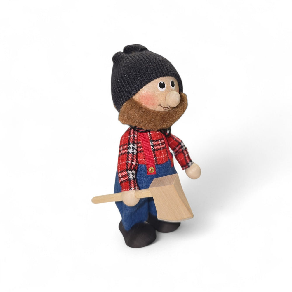 Figurine: Lumberjack Tomte with Axes Handcrafted in Scandinavia of Wood and Fabric 4.5" tall