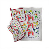 Gift Set: Swedish Dala Horse 3-Piece Set - Kitchen Towel, Potholder, Oven Mitt from Sweden