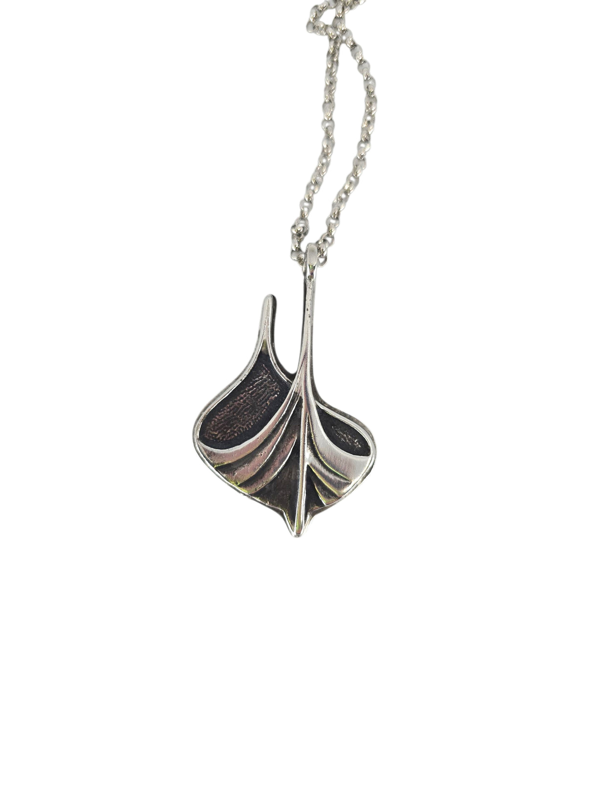 A Viking Ship pendant, crafted from pewter and sterling silver, hangs from a 24" chain (2" × 1.25"), highlighting detailed Norse artistry against a white background.