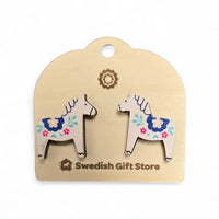 Earrings: White Dala Horse Stud Earrings with Kurbits