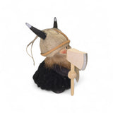 Figurine: Viking Tomte _ Gnome with Helmet Axe and Shield Handcrafted of Wood and Wool in Scandinavia 3.75" tall