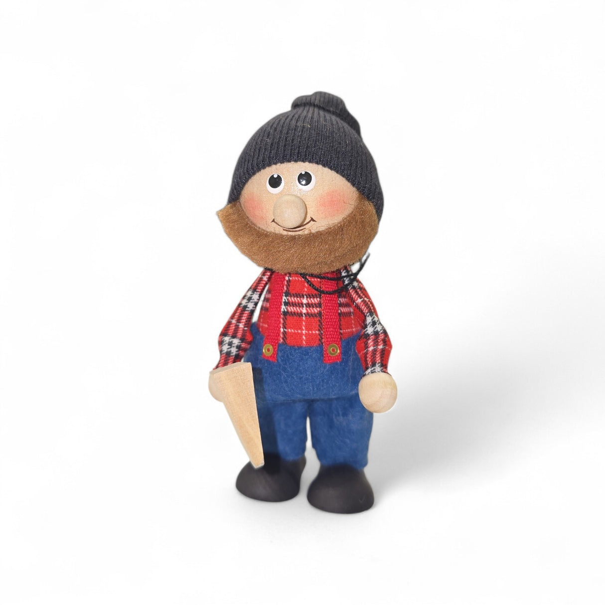 Figurine: Lumberjack Tomte with Axes Handcrafted in Scandinavia of Wood and Fabric 4.5" tall