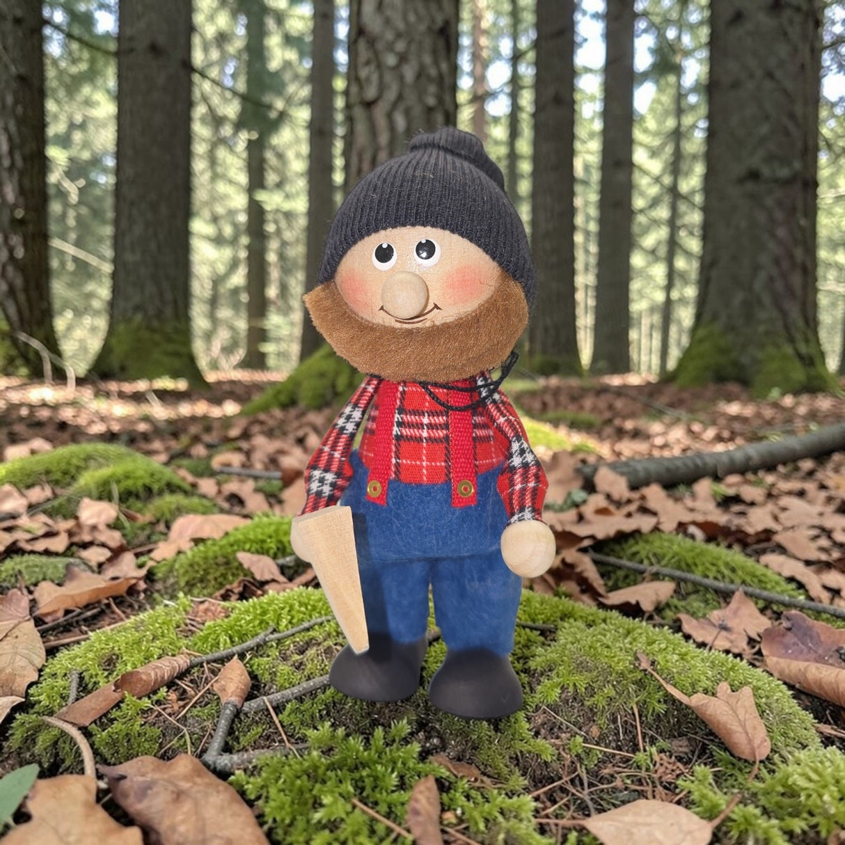 Figurine: Lumberjack Tomte with Axes Handcrafted in Scandinavia of Wood and Fabric 4.5" tall