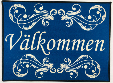 Rug: Valkommen Blue Scroll Welcome in Swedish