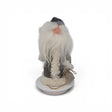 The "Tomte with Robe" and Burlap Bag gnome figurine by Gumselids of Sweden, offered by Talla Imports, stands 12 inches tall on a wood base. Inspired by Scandinavian folklore decor, it features a long white beard, a grey hat, a fur-trimmed coat, and rests against a plain white background.