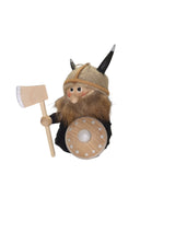 Figurine: Viking Tomte _ Gnome with Helmet Axe and Shield Handcrafted of Wood and Wool in Scandinavia 3.75" tall