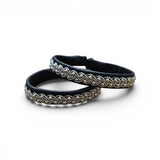 Bracelet: Sami Lapland Bracelet Made in Sweden Reindeer Hyde Pewter & Silver with Gold Beads #39 Black