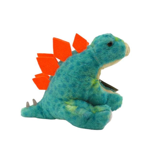 The Plush: Stegosaurus with Roaring Sound is a 10 long blue and green dinosaur toy, featuring orange felt plates on its back and gray tail spikes, displayed against a white background.