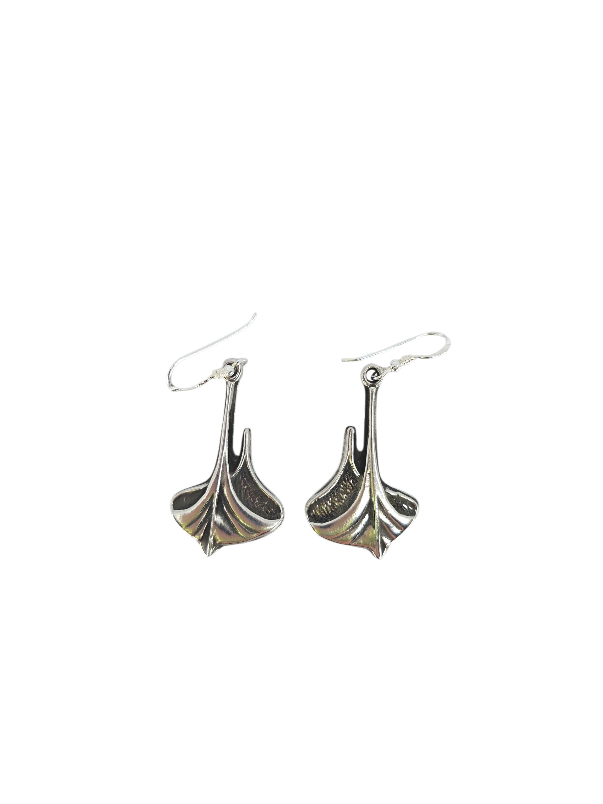 A pair of Viking Ship Pewter & Sterling Silver Earrings by Hillestad, inspired by Norwegian jewelry traditions, displayed against a white background.