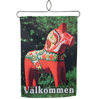 Garden Flag: Red Swedish Dala Horse in the Forest with 