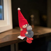 Figurine: Tomte Girl or Boy with Cat 4" Tall Seated Handcrafted in Scandinavia